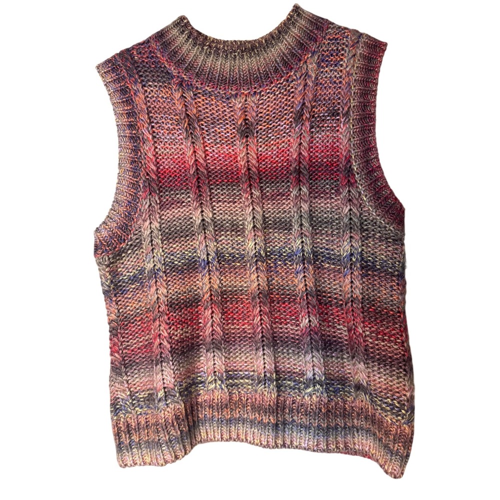 Evereve Womens Small Multicolor Space Dye Cable‎ Knit Wool Blend Sweater Vest